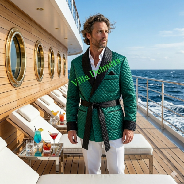 VESTE D'INTÉRIEUR EN BEMBERG MATELASSÉ AVEC CONTRASTES EN BEMBERG MATELASSÉ, PASSEPOIL TORSADE ET DOUBLURE ENTIÈRE