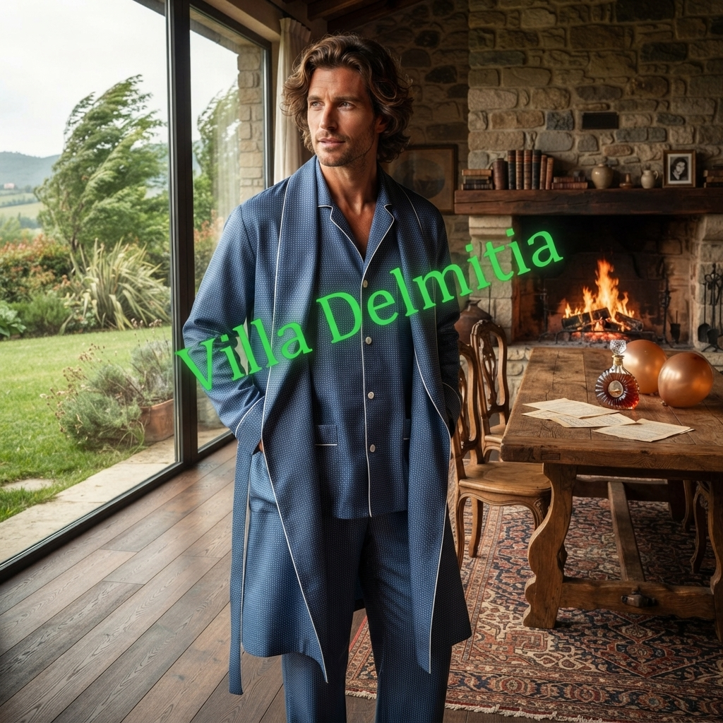 PIGIAMA CLASSICO UOMO IN 100% SETA TWILL STAMPATA CON PROFILO
