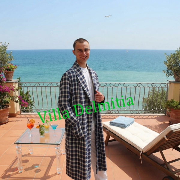 WOVEN COTTON CLASSIC DRESSING GOWN FOR MAN WITH PIPING