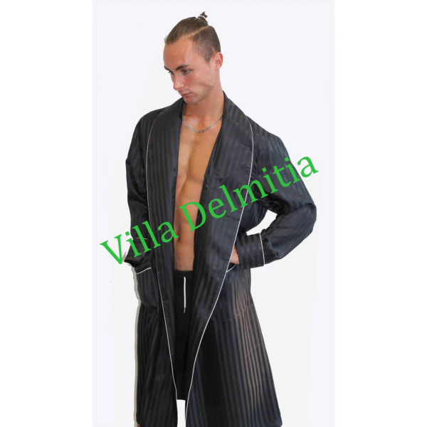 Robe de chambre pour homme 100 % soie – Rayures satinées brillantes et mates avec profil élégant