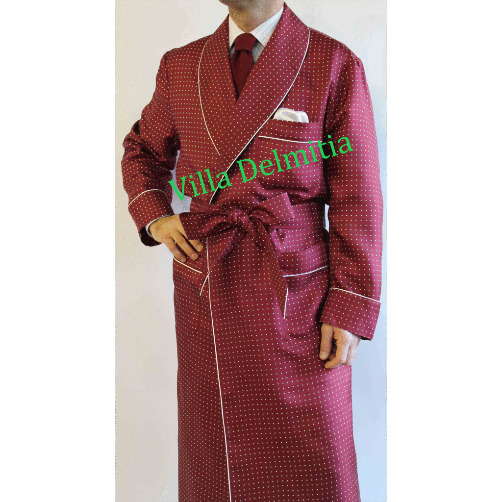 ROBE DE CHAMBRE CLASSIQUE POUR HOMME EN 100% SOIE TWILL IMPRIMEE AVEC PASSEPOIL