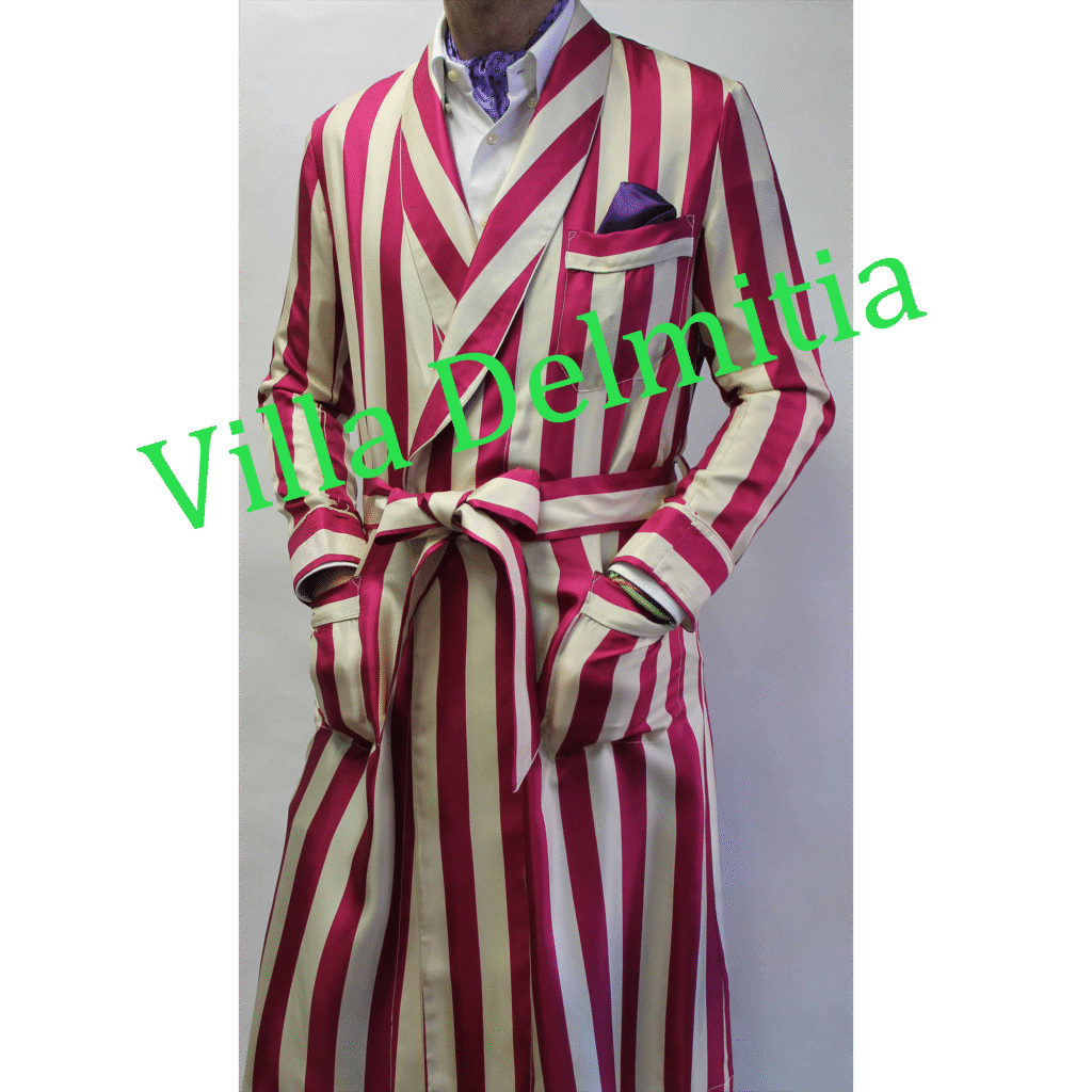 ROBE DE CHAMBRE CLASSIQUE POUR HOMME 100% SOIE TWILL IMPRIMÉE AVEC PASSEPOIL