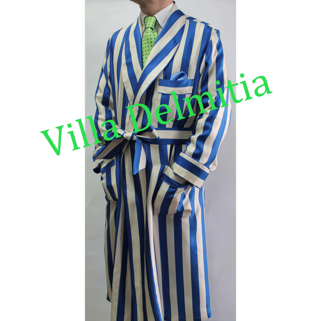 ROBE DE CHAMBRE CLASSIQUE POUR HOMME 100% SOIE TWILL IMPRIMÉE AVEC PASSEPOIL