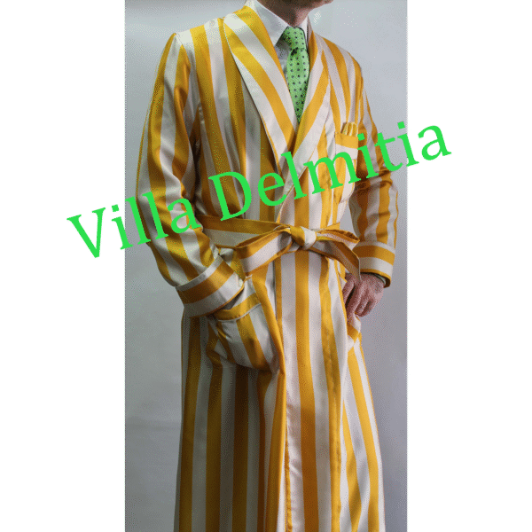 CLASSIC DRESSING GOWN FOR MAN IN 100% PRINTED TWILL SILK WITH PIPING