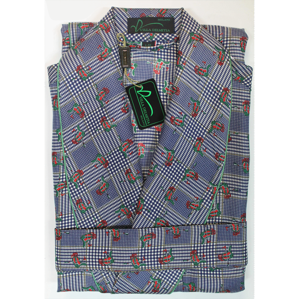 ROBE DE CHAMBRE CLASSIQUE POUR HOMME EN 100% SOIE IMPRIMEE AVEC PASSEPOIL
