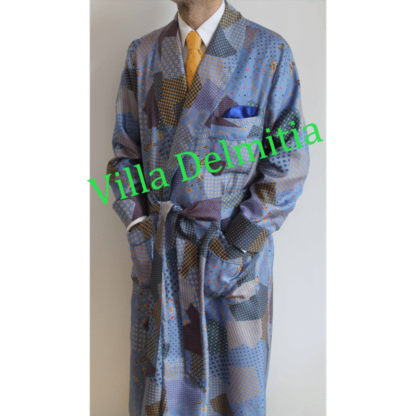 CLASSIC MEN'S ROBE 100% PRINTED SILK TWILL WITH SATIN PIPING