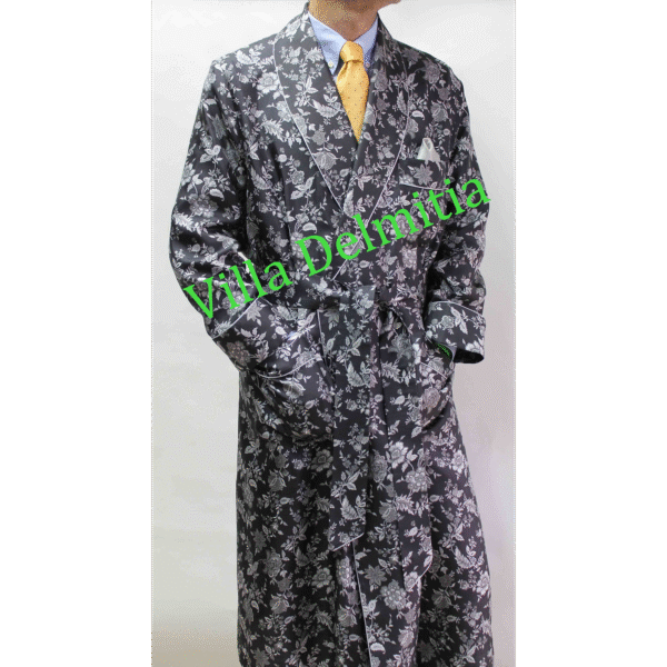 CLASSIC DRESSING GOWN FOR MAN IN 100% PRINTED TWILL SILK WITH PIPING