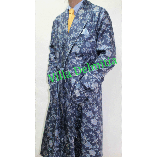 CLASSIC DRESSING GOWN FOR MAN IN 100% PRINTED TWILL SILK WITH PIPING