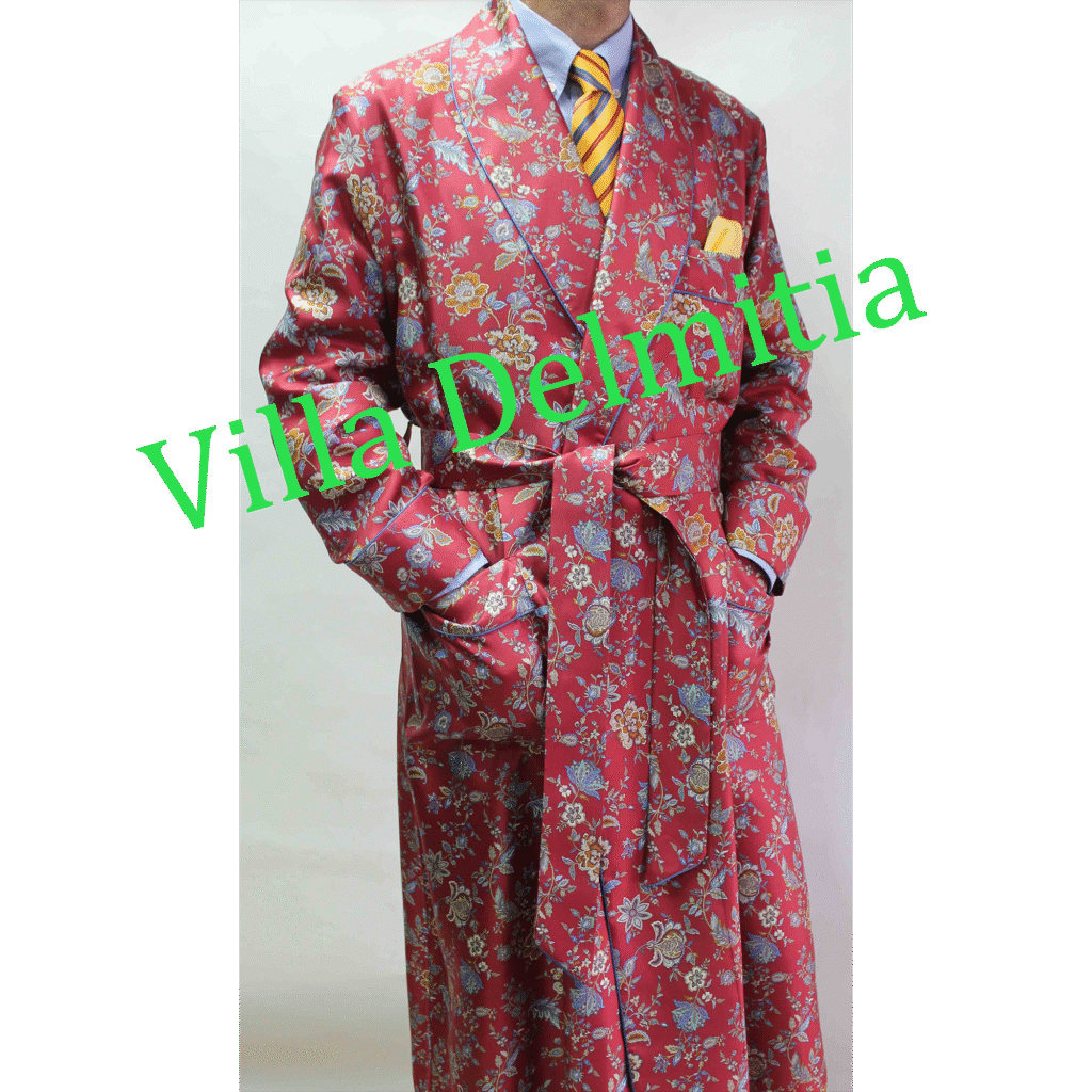 ROBE DE CHAMBRE CLASSIQUE POUR HOMME 100% SOIE TWILL IMPRIMÉE AVEC PASSEPOIL