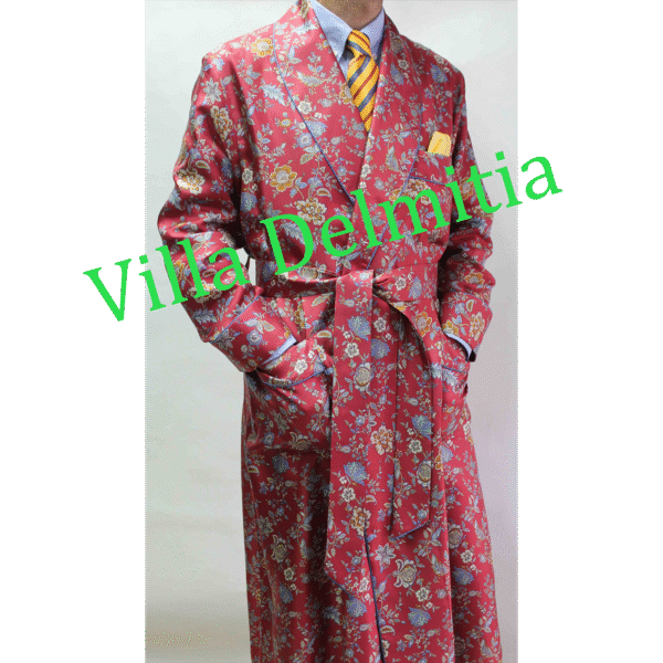 CLASSIC DRESSING GOWN FOR MAN IN 100% PRINTED TWILL SILK WITH PIPING