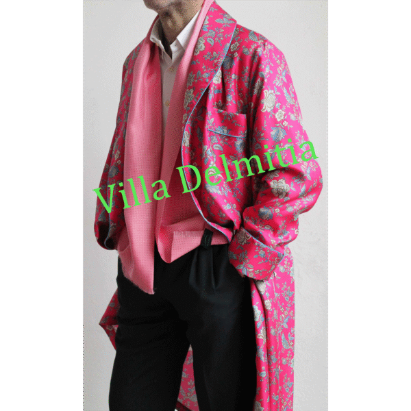 ROBE DE CHAMBRE CLASSIQUE HOMME 100% SOIE TWILL IMPRIMÉE AVEC PASSEPOIL EN SATIN