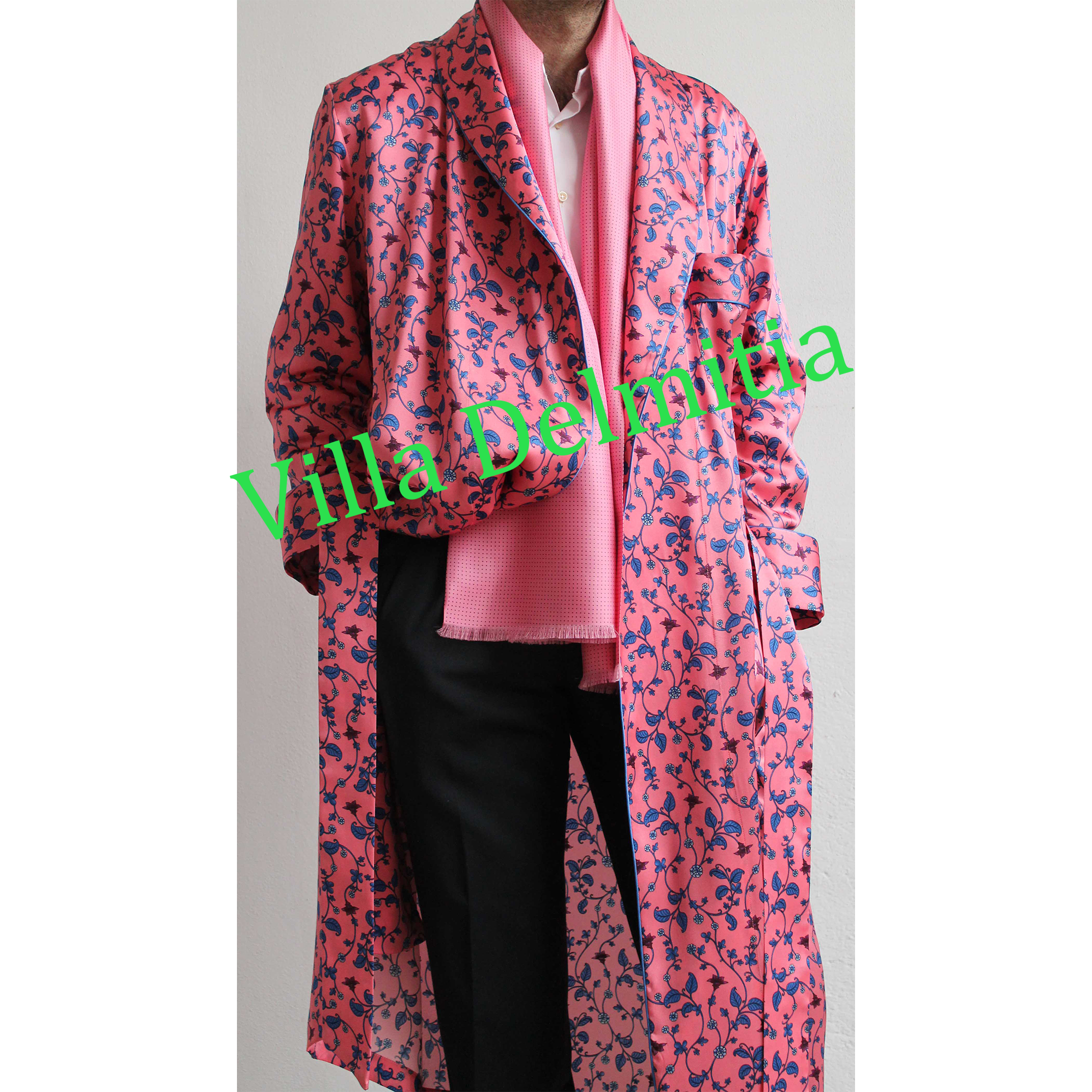 CLASSIC DRESSING GOWN FOR MAN IN 100% PRINTED SATIN SILK WITH SATIN PIPING