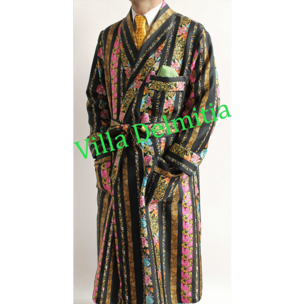 CLASSIC DRESSING GOWN FOR MAN IN 100% PRINTED TWILL SILK WITH PIPING