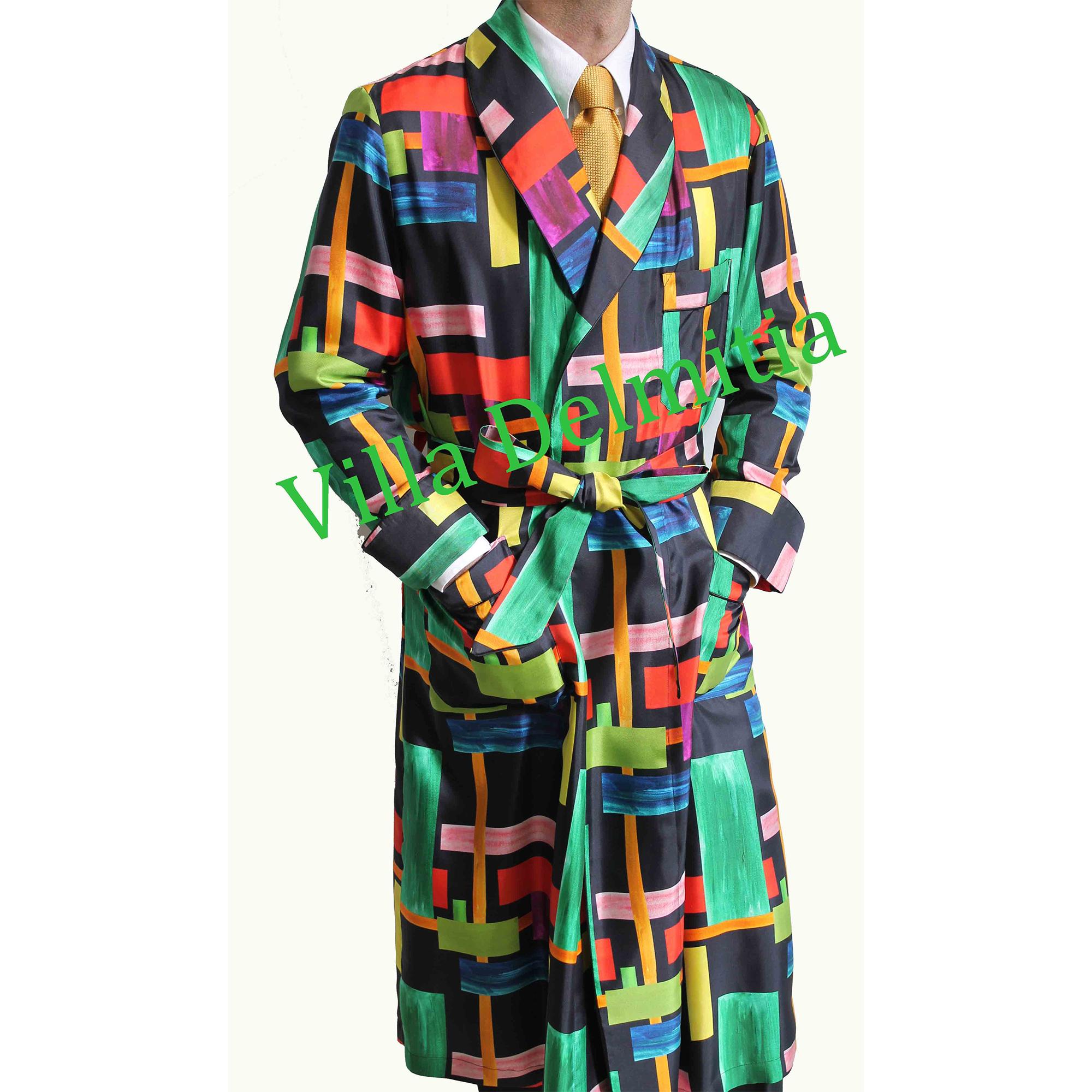 CLASSIC MEN'S ROBE 100% PRINTED SILK TWILL WITH SATIN PIPING - Image 2