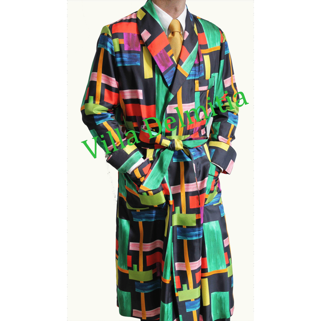 ROBE DE CHAMBRE CLASSIQUE HOMME 100% SOIE TWILL IMPRIMÉE AVEC PASSEPOIL EN SATIN