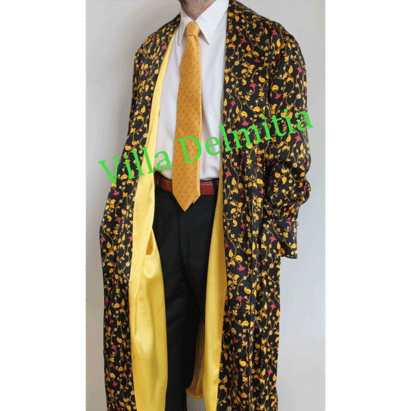 ROBE DE CHAMBRE CLASSIQUE POUR HOMME 100% SOIE SATIN IMPRIMÉE AVEC PASSEPOIL EN SATIN ET DOUBLURE ENTIÈRE EN BEMBERG