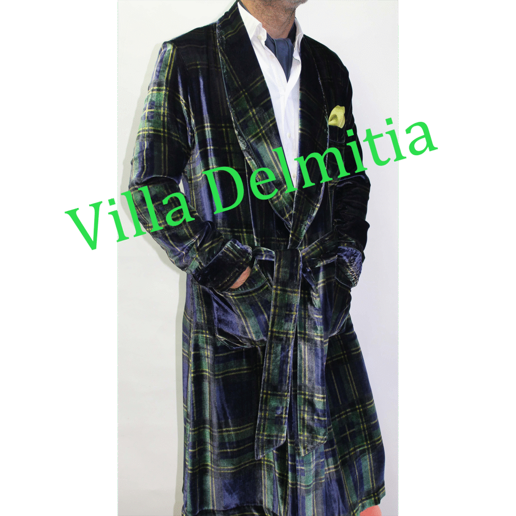 ROBE DE CHAMBRE CLASSIQUE POUR HOMME EN VELOURS IMPRIMÉ SOIE/VISCOSE AVEC PASSEPOIL