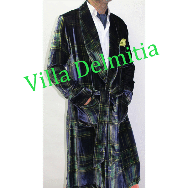 CLASSIC MEN'S ROBE IN PRINTED SILK-VISCOSE VELVET WITH TRIM