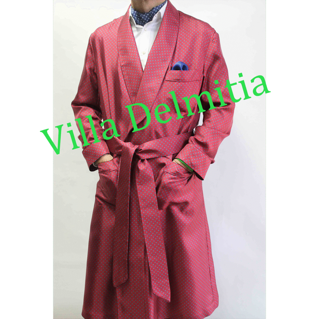 ROBE DE CHAMBRE CLASSIQUE POUR HOMME 100% SOIE TWILL ITALIENNE IMPRIMÉE AVEC PASSEPOIL