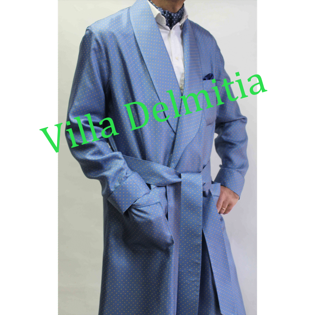 ROBE DE CHAMBRE CLASSIQUE POUR HOMME 100% SOIE TWILL ITALIENNE IMPRIMÉE AVEC PASSEPOIL