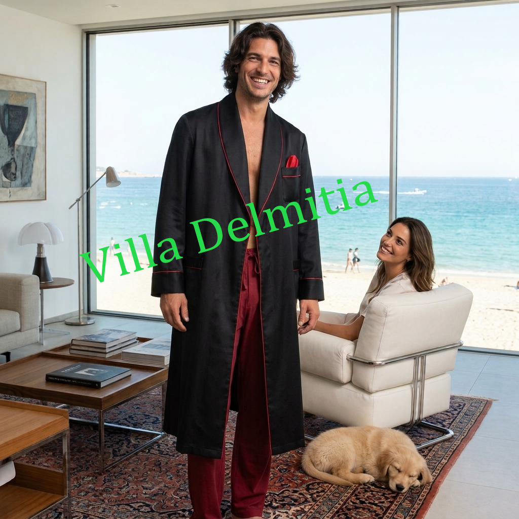 VESTAGLIA CLASSICA DA UOMO IN 100% SETA TWILL TINTA UNITA CON PROFILO E FODERA SETA ALLE SPALLE