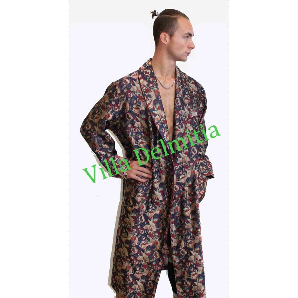 ROBE DE CHAMBRE CLASSIQUE POUR HOMME 100% SOIE JACQUARD AVEC PASSEPOIL TORSADE ET DEMI DOUBLURE