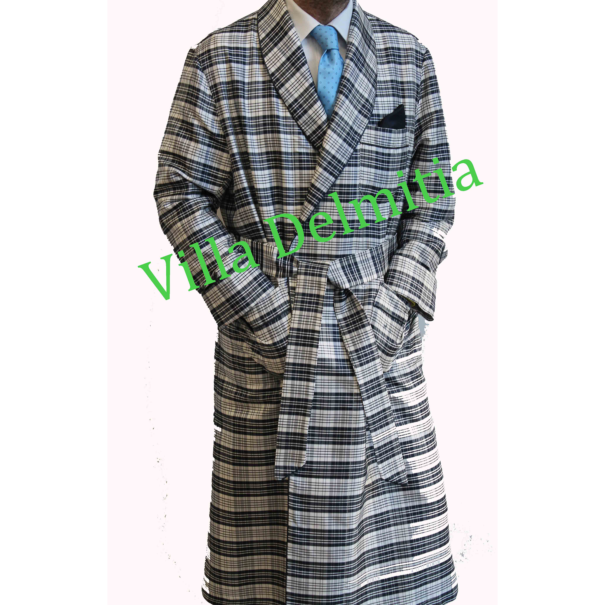 CLASSIC DRESSING GOWN FOR MAN IN JACQUARD SILK WITH PIPING AND HALF BEMBERG LINING - Image 4