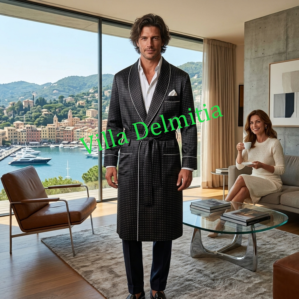 VESTAGLIA CLASSICA UOMO 100% SETA TWILL STAMPATA CON PROFILO