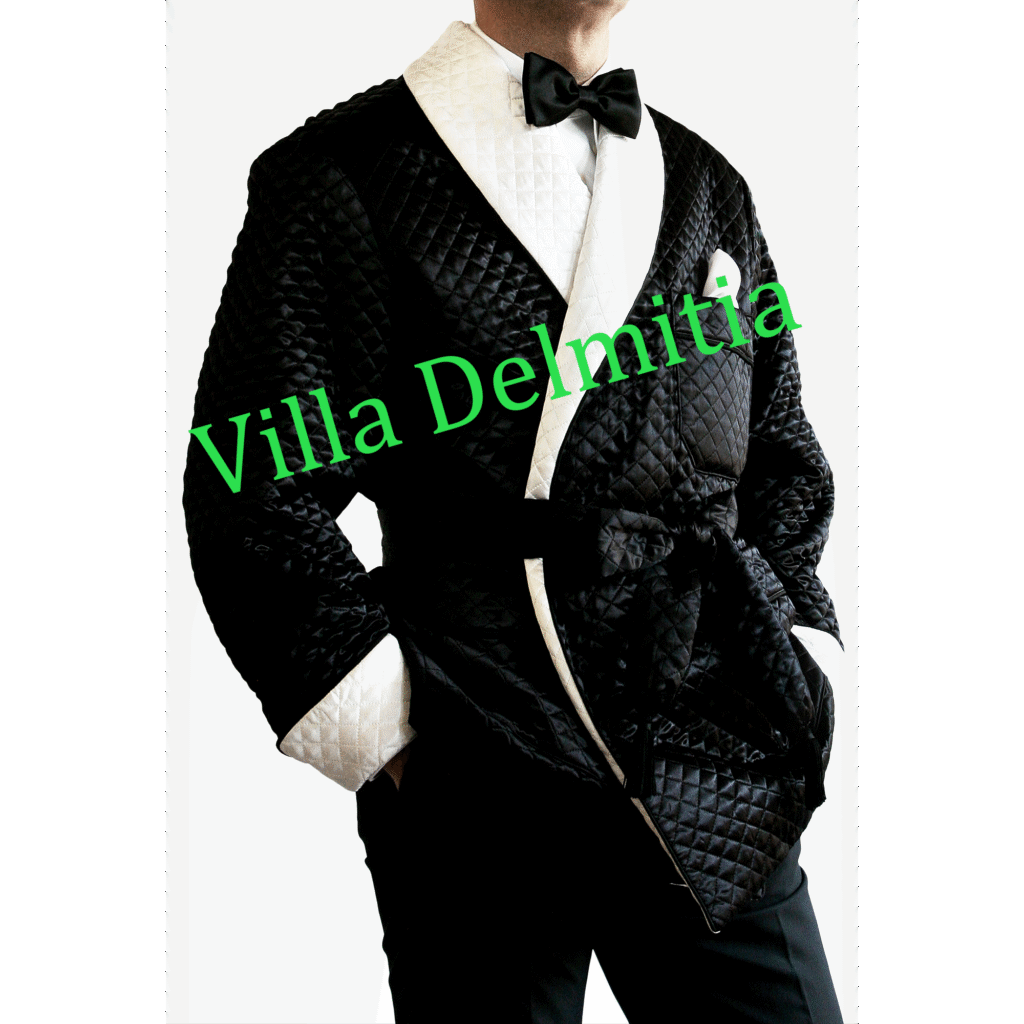 VESTE D'INTERIEUR EN SOIE SATIN MATELASSEE AVEC CONTRASTES EN SOIE SATIN MATELASSEE