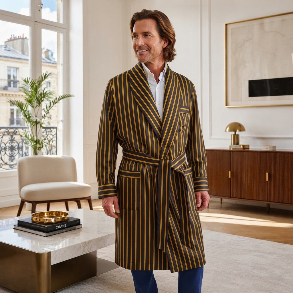 VESTAGLIA CLASSICA DA UOMO 100% SETA TWILL STAMPATA CON PROFILO