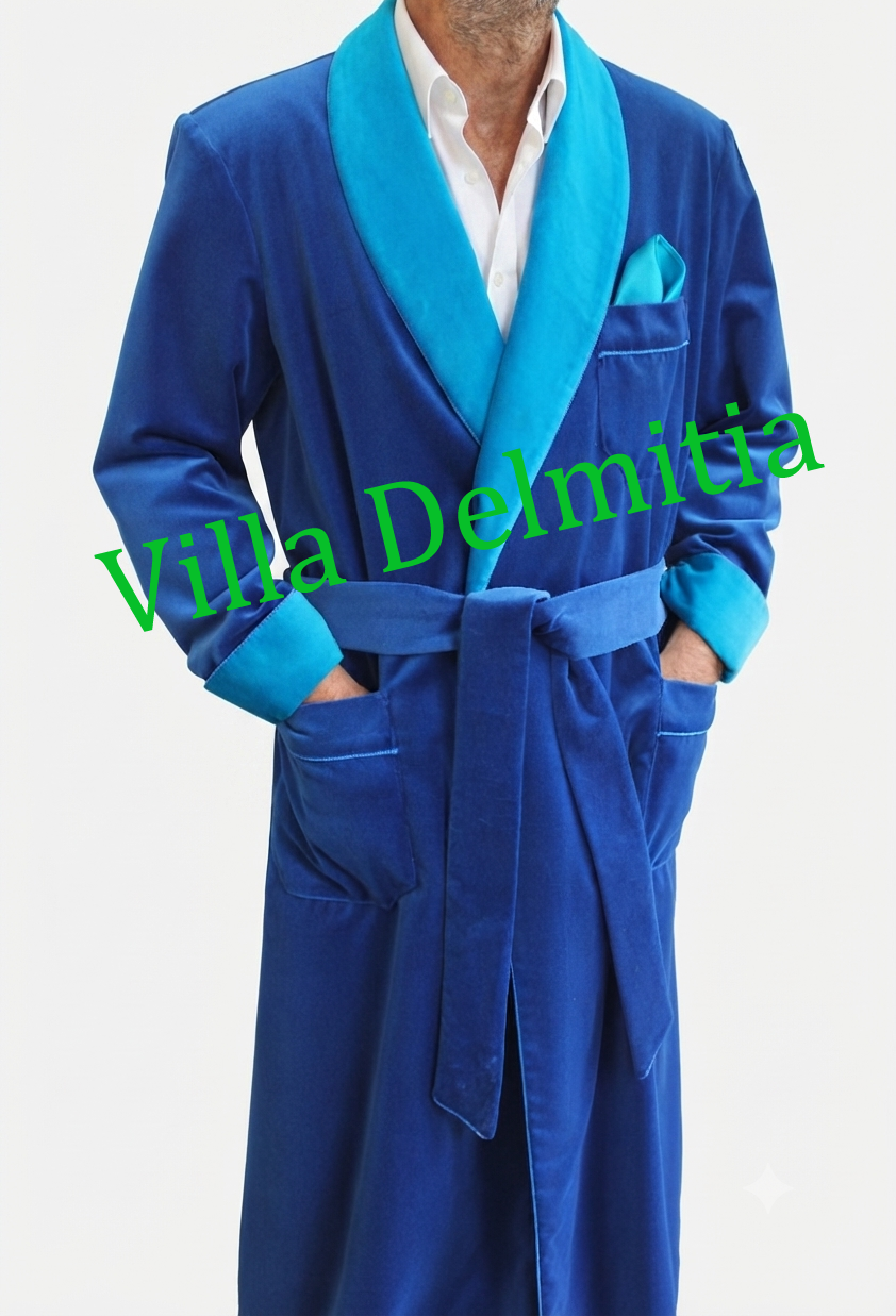 COTTON VELVET CLASSIC DRESSING GOWN FOR MAN WITH FULL BEMBERG LINING AND SOLID VELVET CONTRASTS AND PIPING - Image 2