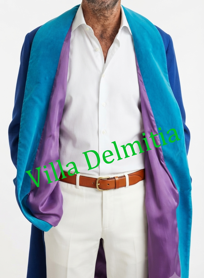 COTTON VELVET CLASSIC DRESSING GOWN FOR MAN WITH FULL BEMBERG LINING AND SOLID VELVET CONTRASTS AND PIPING - Image 3