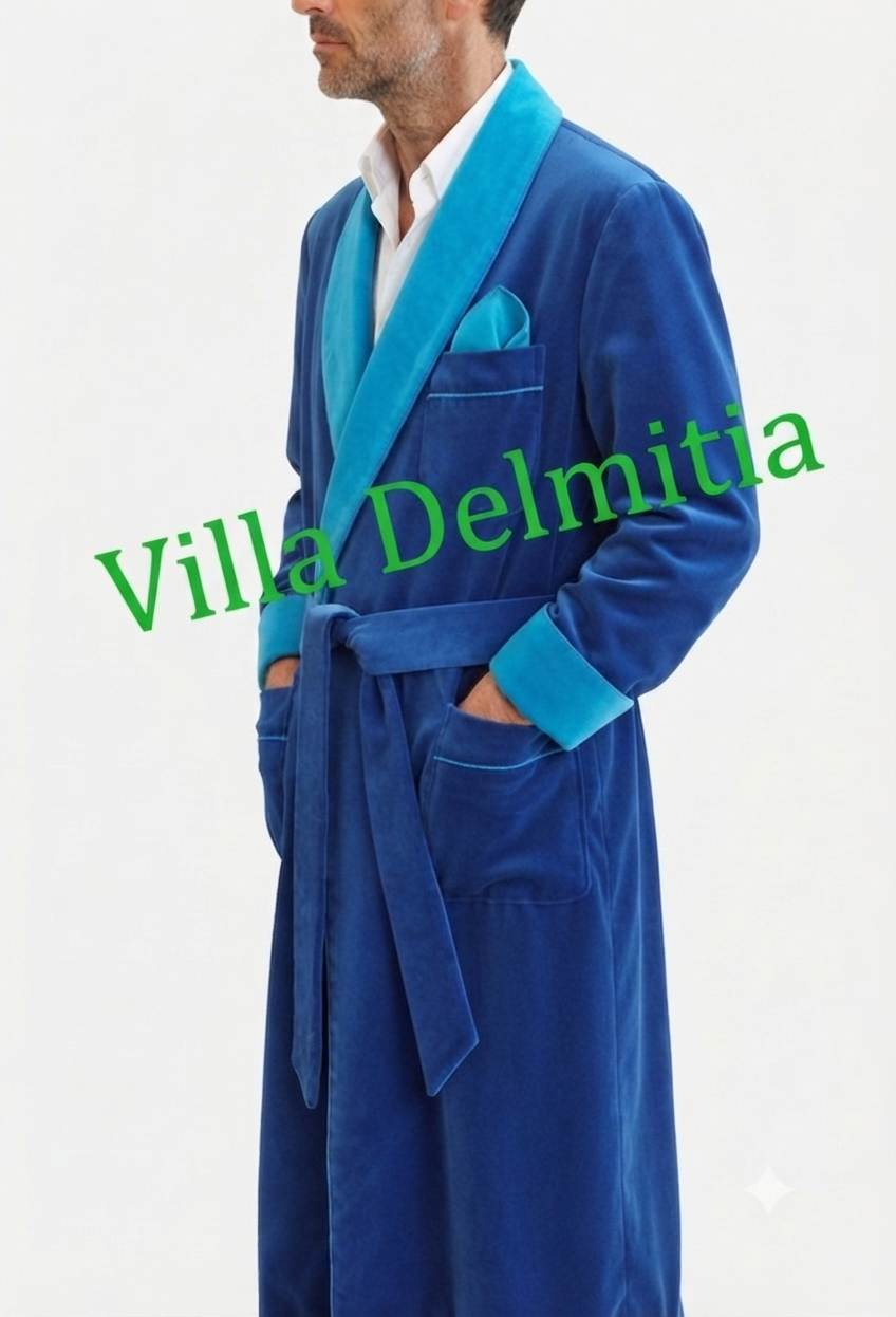 COTTON VELVET CLASSIC DRESSING GOWN FOR MAN WITH FULL BEMBERG LINING AND SOLID VELVET CONTRASTS AND PIPING - Image 4